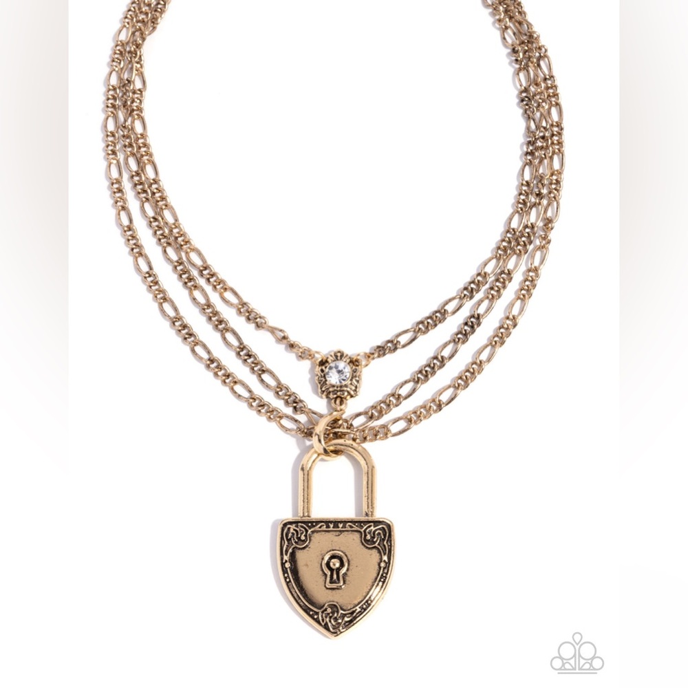 Paparazzi Gold Triple Chain Lock Necklace
